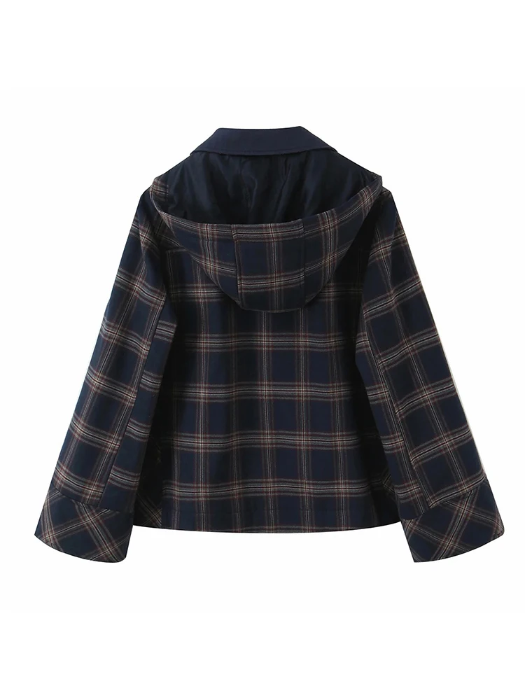 Women New Casual Chic Suit Checkered Hooded Jacket Loose Lantern Workwear Pants Fashion Autumn Winter Suits - 4