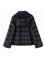 Costume Chic et décontracté pour femmes, veste à capuche à carreaux, lanterne ample, vêtements de travail, pantalon, mode automne hiver, nouvelle collection 4