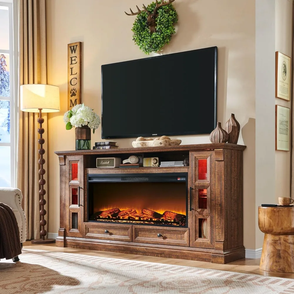 TV Stand with Fireplace for up-to-80 TV, Farmhouse 72" Entertainment Center with 42" Electric Fireplace 6