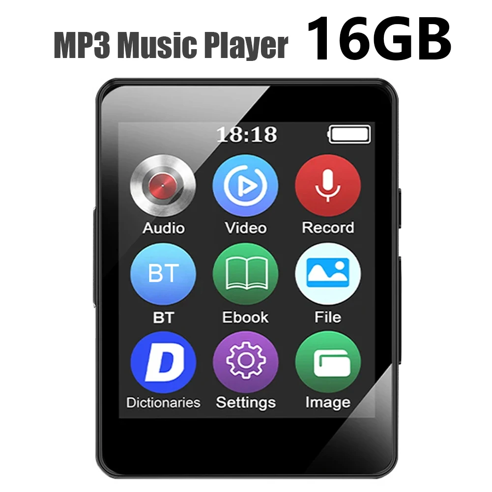 8/16/32/64GB MP3 음악 플레이어 1.8인치 화면 블루투스 호환 5.0 음악 스테레오 스피커 녹음/전자책 기능이 있는 어린이용 선물