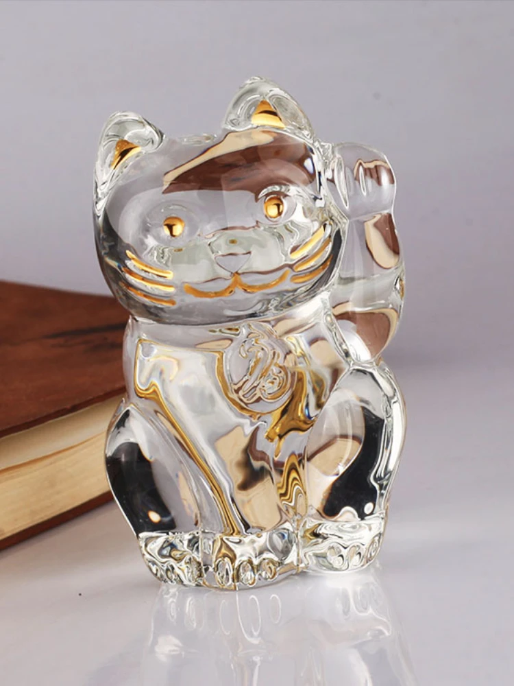 Crystal Glass Cat Living Room Decorative Accessories Crafts Ornament Living Room Bedroom Office Fortune Cat Home Jewelry