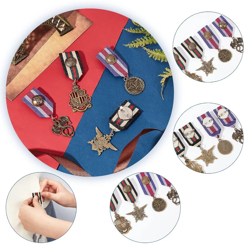 4 Pcs Costume Military Badge Medal, 4 Style Military Hero Combat Medals Brooch Navy Badge Patriot Brooch Pin Stripe