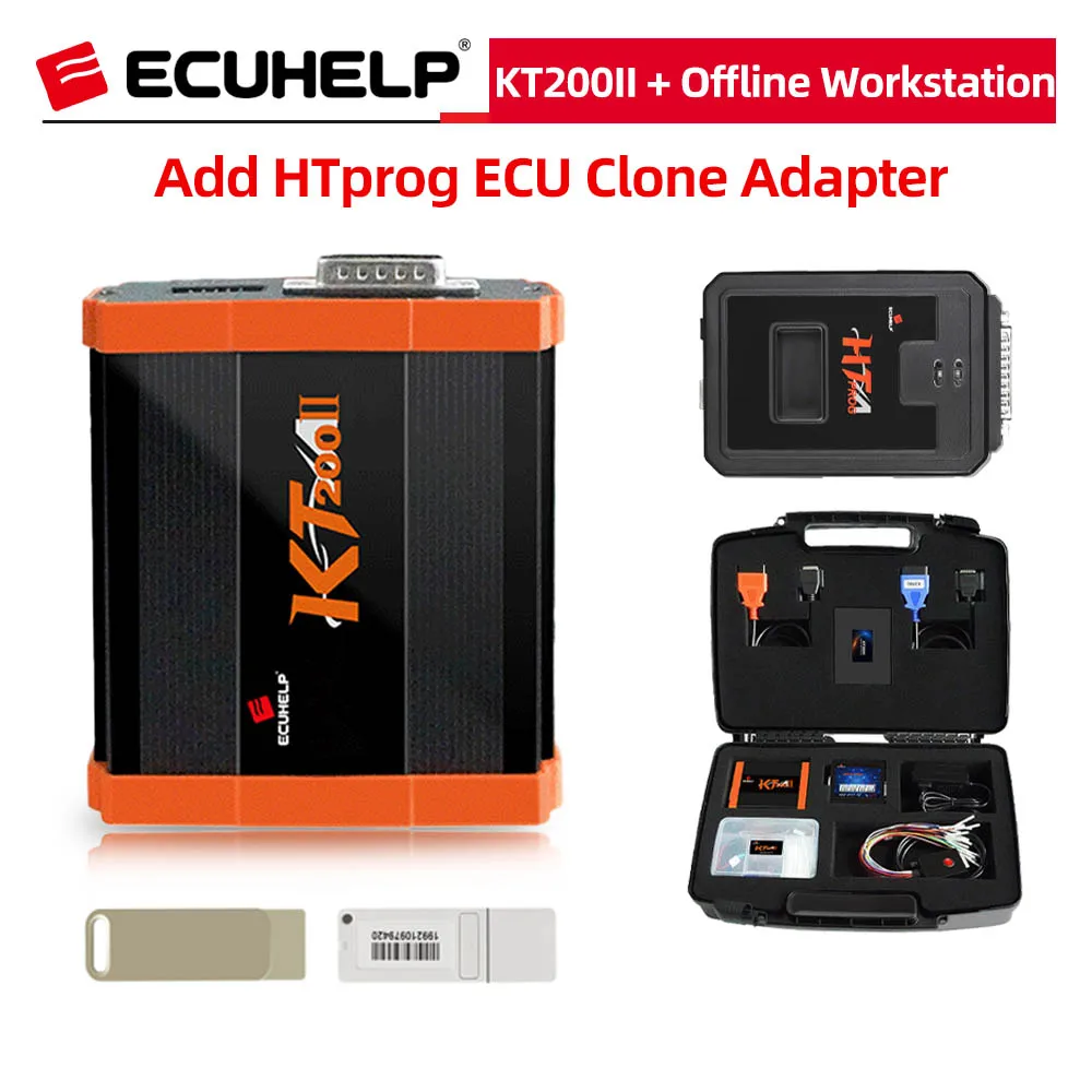 

ECUHELP KT200II KT200 Gen2 Full Version OBD2 ECU Programmer Offline Workstation + HTprog ECU Clone Adapter with Power Box