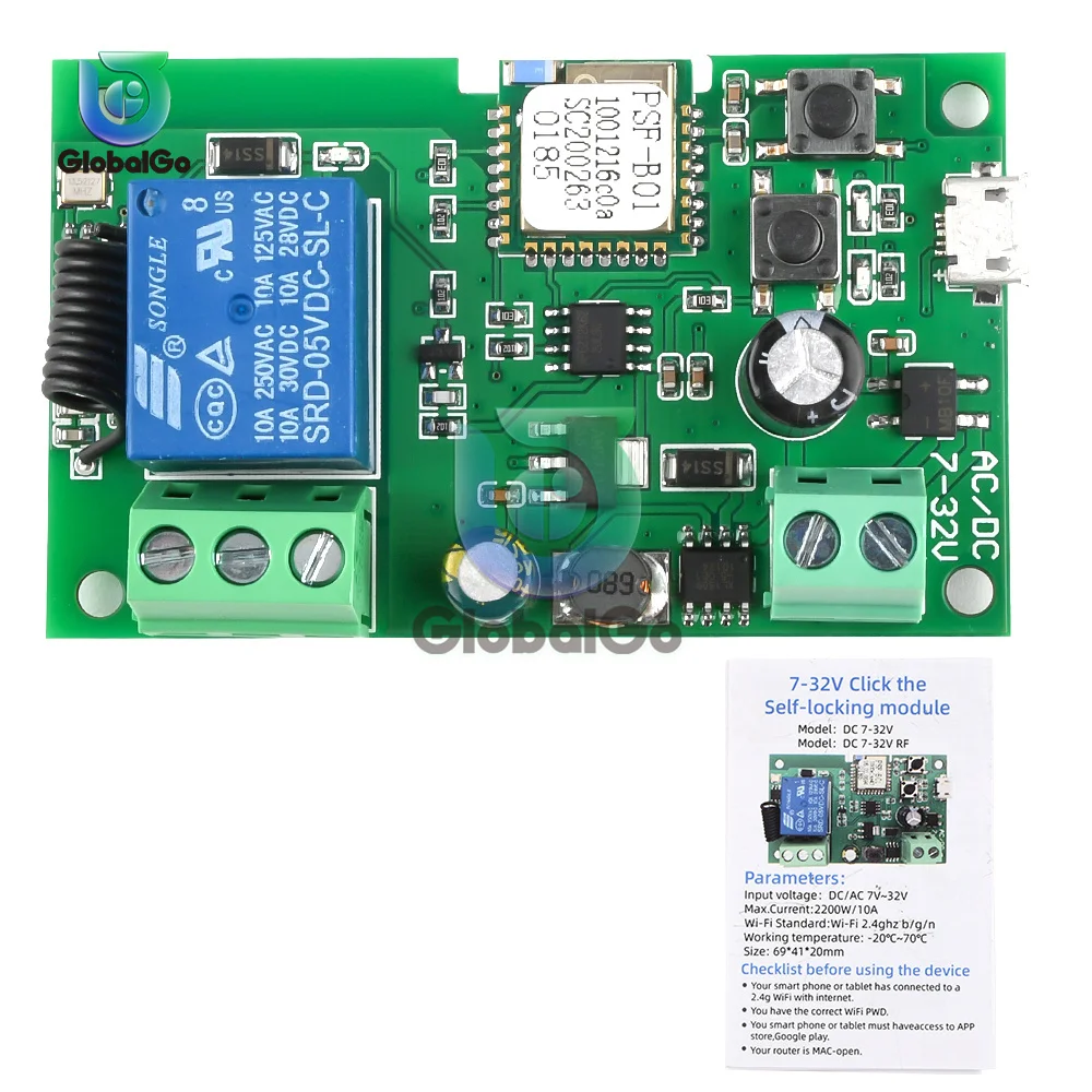 

DC 5V 7-32V EWelink WiFi Switch Relay Module Smart Home Remote Control Switch Phone APP 433MHZ Wireless Remote Control Module
