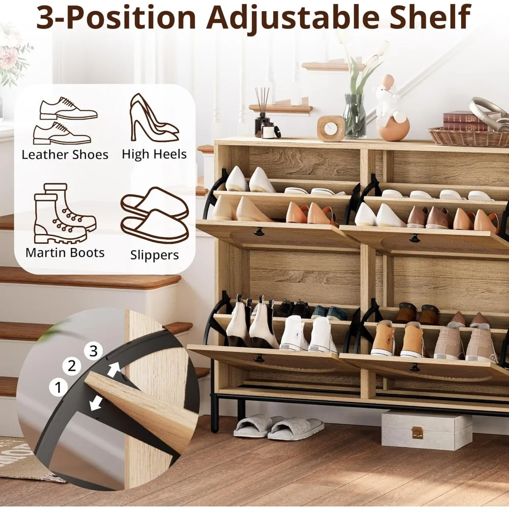 Rattan Shoe Cabinet Storage with 4 Flip Drawers, Freestanding Shoe Storage Organizer Cabinet for Entryway 5