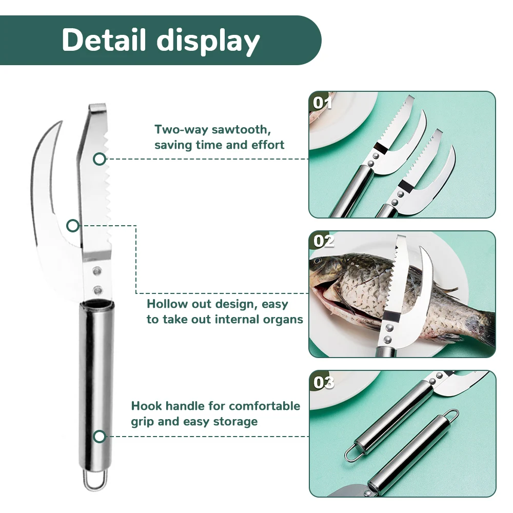 Fish Scale Knife Stainless Steel 3 In 1 Fish Scale Knife Cut/Scrape/Dig Maw Knife Scale Scraper Sawtooth Peelers Scraping Boning Filleting Tools