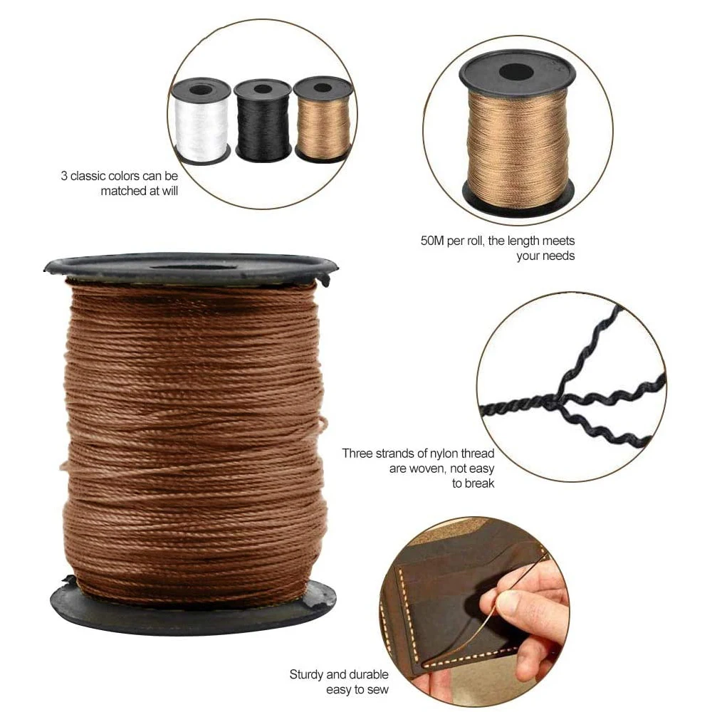K di fili e aghi per tappezzeria per impieghi gravosi 3 colori filo di Nylon Extra resistente e 2 Set di aghi per mani K di riparazione in pelle fai-da-te