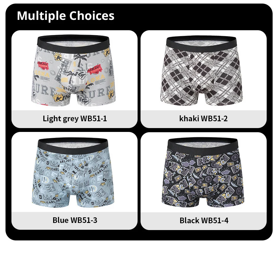4er-Pack europäische und amerikanische Größe, bedruckte Boxer-Unterwäsche für Herren, bequeme Badehose, übergroße Unterwäsche-Shorts – Detail 10