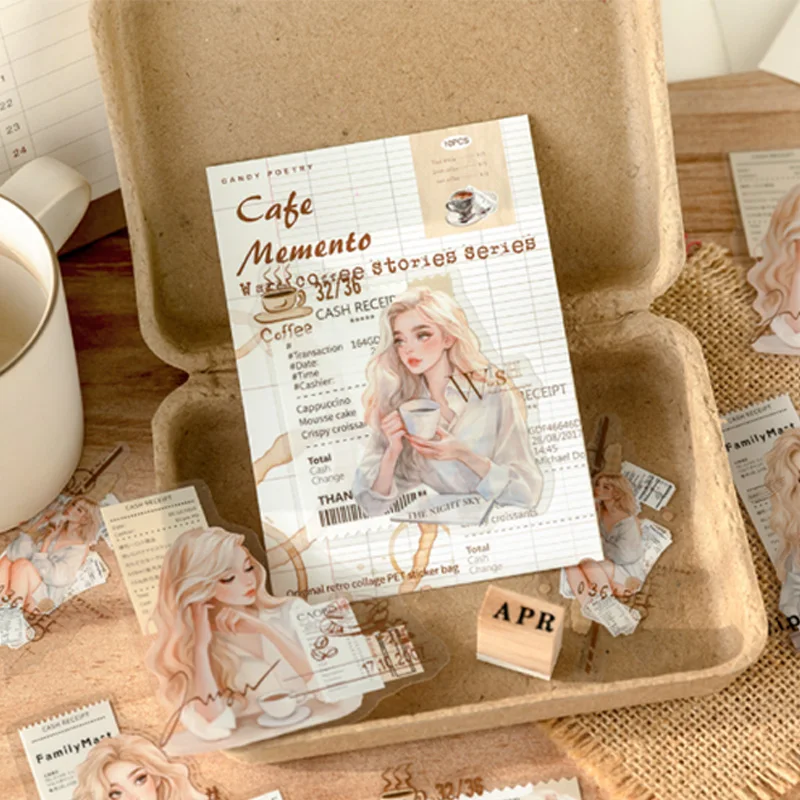 미스터 페이퍼 4팩 커피 테마 캐릭터 풍경 PET 스티커 DIY 저널 콜라주 앨범 다이어리 인사말 카드 달력 휴대폰 케이스
