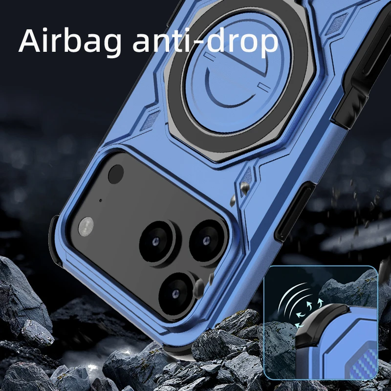 360° Rotating Magnetic Metal Ring Holder Shockproof Phone Case with TPU Frame and Plastic Back Cover