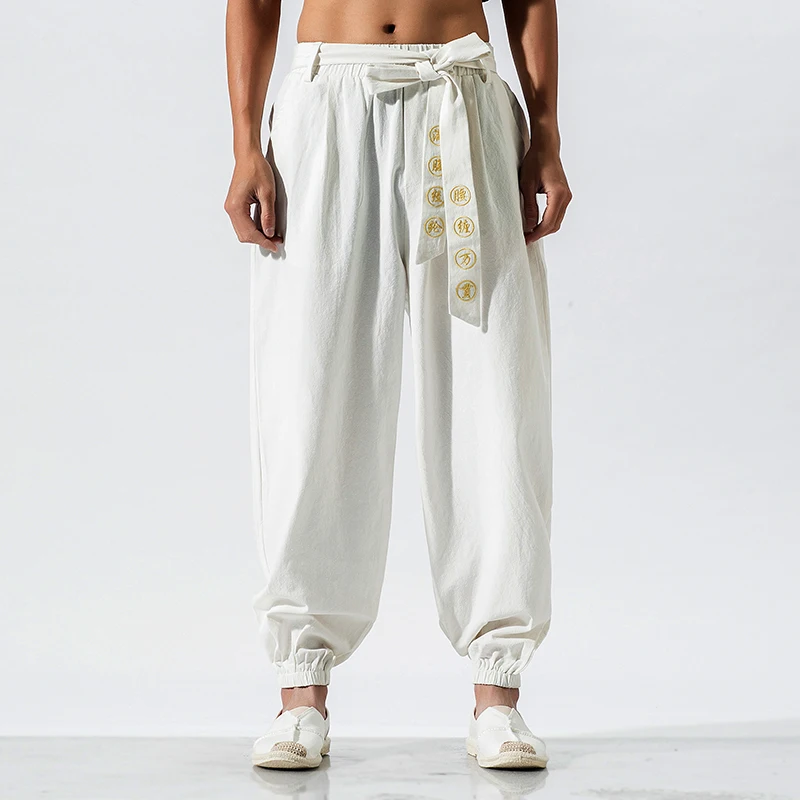 Japanese Kimono Pants Embroidered Loose Harajuku Casual Men Trousers Yukata Style Harem Costume