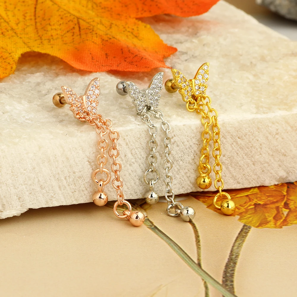 1pc 16G Helix Cartilage  Earrings Tragus Piercing Stainless Steel Ball Stud Earring Dangle Cute Tragus Daith Jewelry womenen