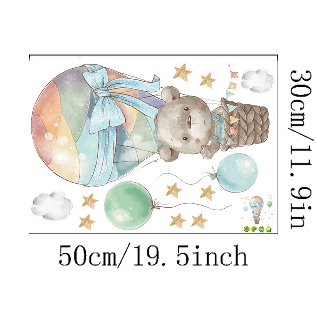 34 Adesivi Murali Per Camera Bambini - Motivi Animali, Mongolfiere, Aerei E Stelle Con Colori Chiaro - Foto 3