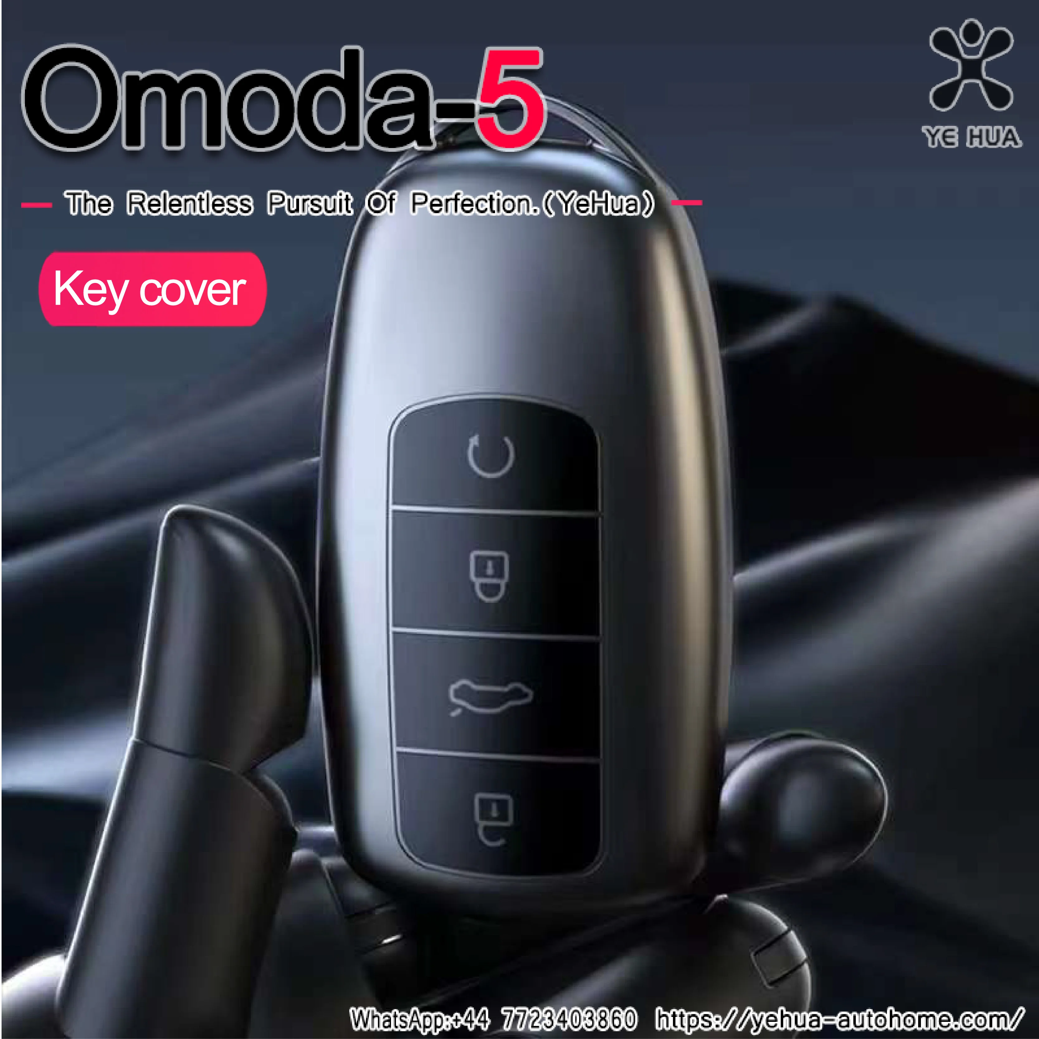 Omoda C5-Titanium Gray Car Key Cover Case Shell Fob Way Car Alarm LCD Remote Controller Keychain Keyless