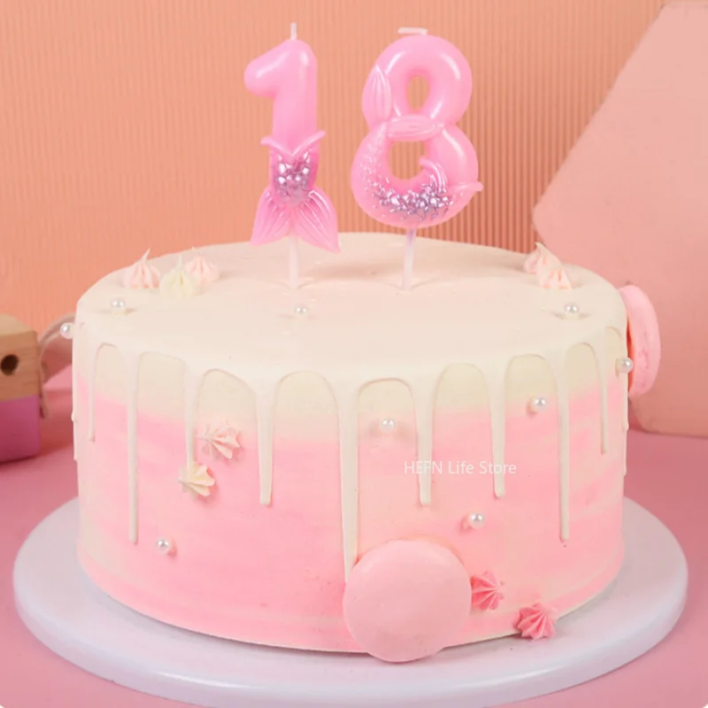 1Pc Pink Mermaid Tail Birthday Digital Candle Used For Weddings Parties Anniversaries