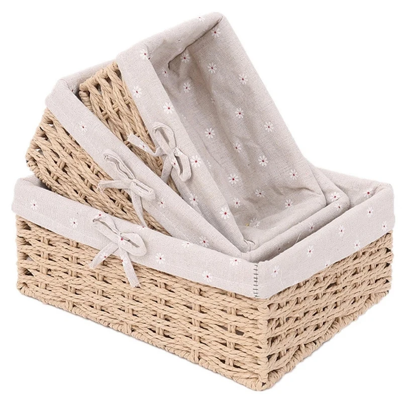 

3Pcs Handmade Rattan Storage Baskets Household Items Snacks Fruit Debris Laundry Finishing Willow Storage Basket S M L