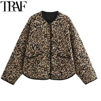 TRAF Women Winter Coats Vintage Leopard Quilted Jacket Woman Outerwears Autumn Long Sleeve Short Padded Jacket Warm Woman Coats 1