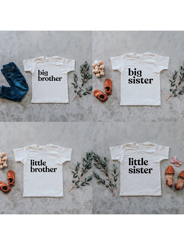 

Летняя футболка с надписью «Big/little Brother/sister» для мальчиков и девочек, футболки с надписью «Brothers/sisters Anouncement» топы с короткими рукавами, одежда