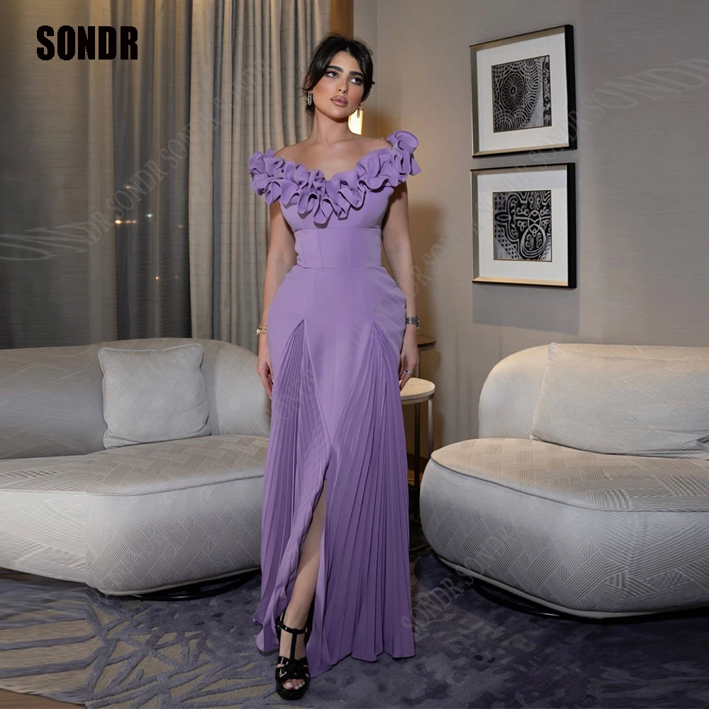 

SONDR Purple A Line Front Slit فساتين مناسبة رسمية Off Shoulder Ruched Prom Dress 2024 A-line Vestidos De Noche Dresses