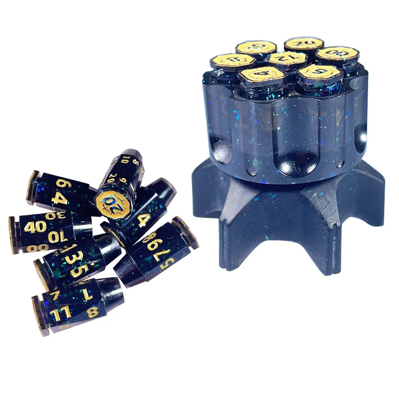 Set De 7 Dados De Bala De Metal Con Estuche Giratorio Tipo Revólver, Para Juegos De Mesa, D20, D12, D10, D8, D6, D4