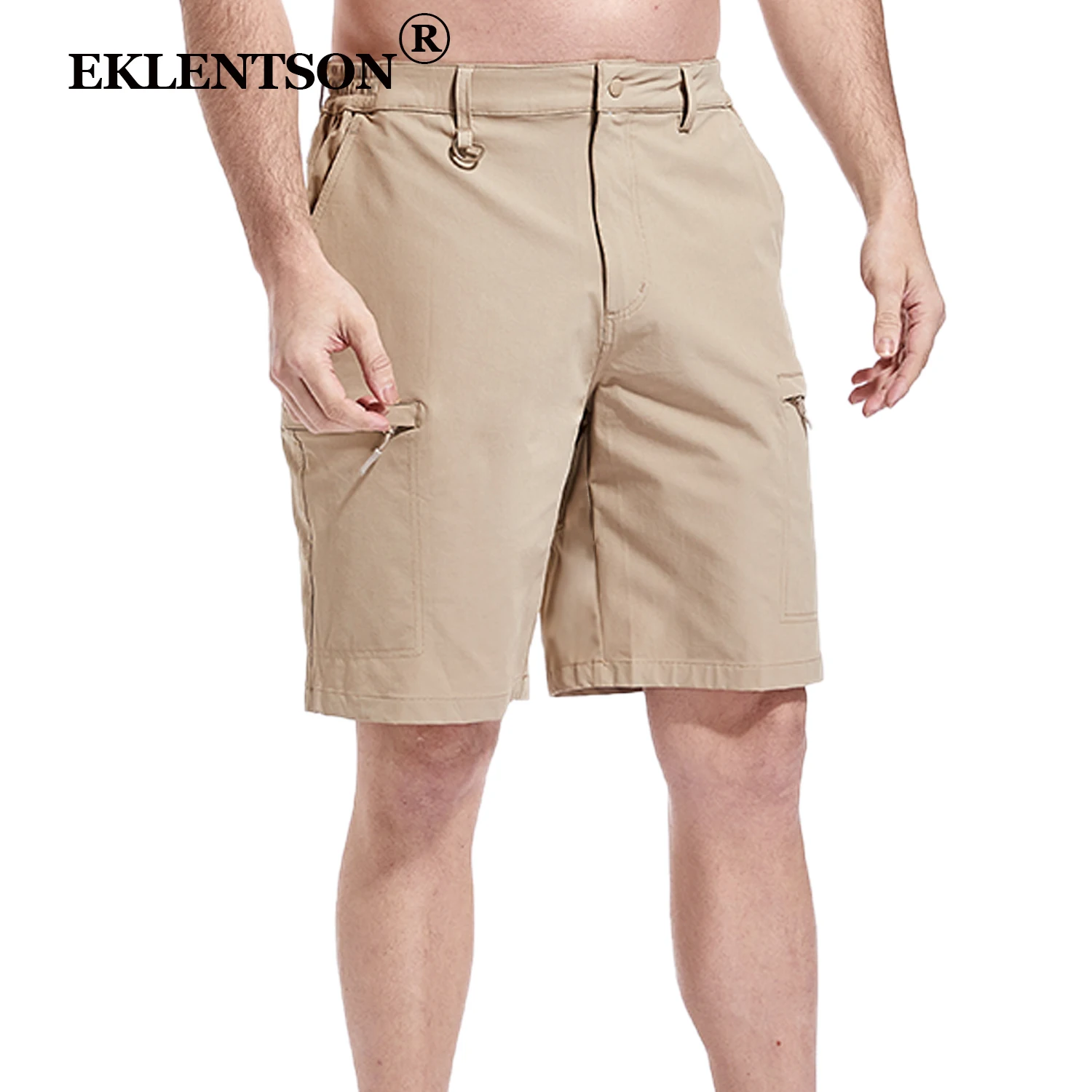 EKLENTSON Men's Cargo Shorts Quick Dry Nylon Spandex Multi-Pockets Elastic Waist 9" Golf Shorts For Casual Wear Breathable