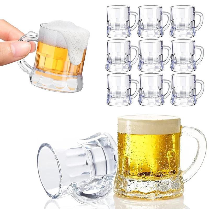 5/10PCS 30ml 맥주 컵 작은 손잡이 플라스틱 위스키 미니 파티 머그잔 유리 Barware 주방 다이닝 바 야외 식기류