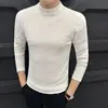 Autumn Winter Half High Collar Screw Thread Men's Clothing Solid Color Pullover Sweater Knitted Casual Fashion Preppy Style Tops 1