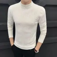 Autumn Winter Half High Collar Screw Thread Men's Clothing Solid Color Pullover Sweater Knitted Casual Fashion Preppy Style Tops 1