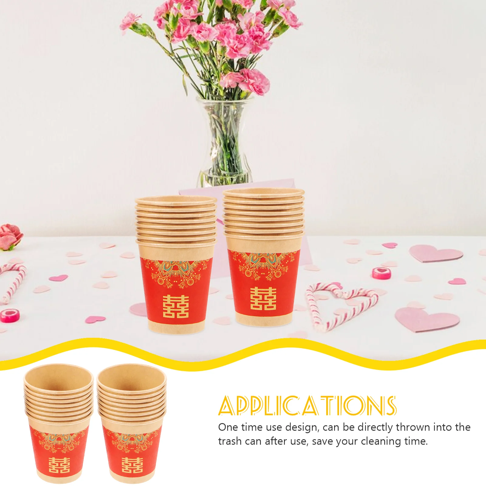 Red Xi Paper Cups Wedding Disposable Cups Banquet Serving Party Food Grade Beverage Kitchen Dining Bar 50pcs disposable paper cups