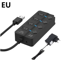 Enhanced USB Hub with LED and Independent Power Switches (EU Plug)