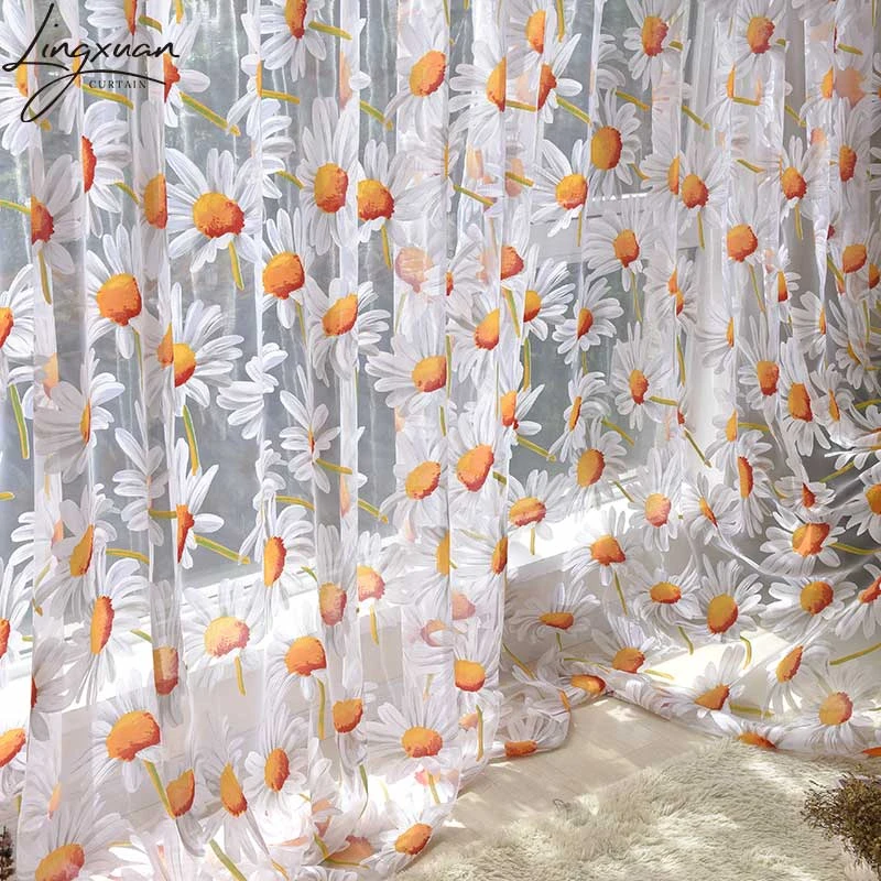 American Sunflower Sheer Voile Curtain For Living Room Floral Tulle Window Curtains For Kid Bedroom Drapes Blinds Home Decor