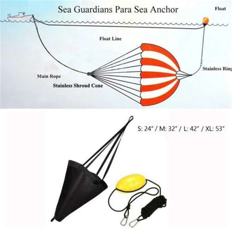 18/32/42/53'' Sea Drogue Anchor Float Marine Kayak Drift Rowing Boat Fishing Brake Lifeboat Anchor Yacht Traction Rope Buoy Ball