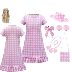 Kids Margot Cosplay Costume Barbier Children Sleepwear Girls Dress Necklace Hat Bag Wigs Full Set Outfits Halloween Party Suit