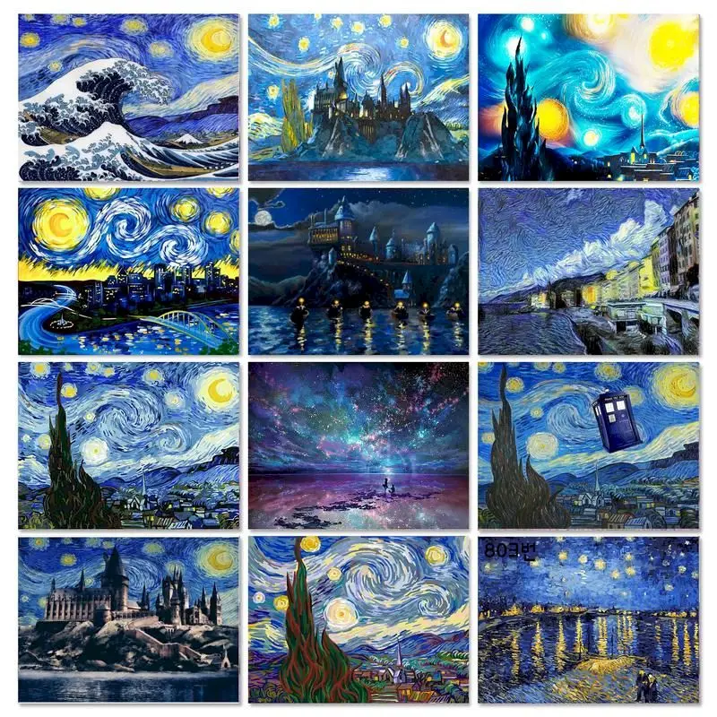 GATYZTORY Frameless Abstract DIY Digital Oil Painting By Numbers Starry Sky Canvas Painting For Adults Living Room Wall Art