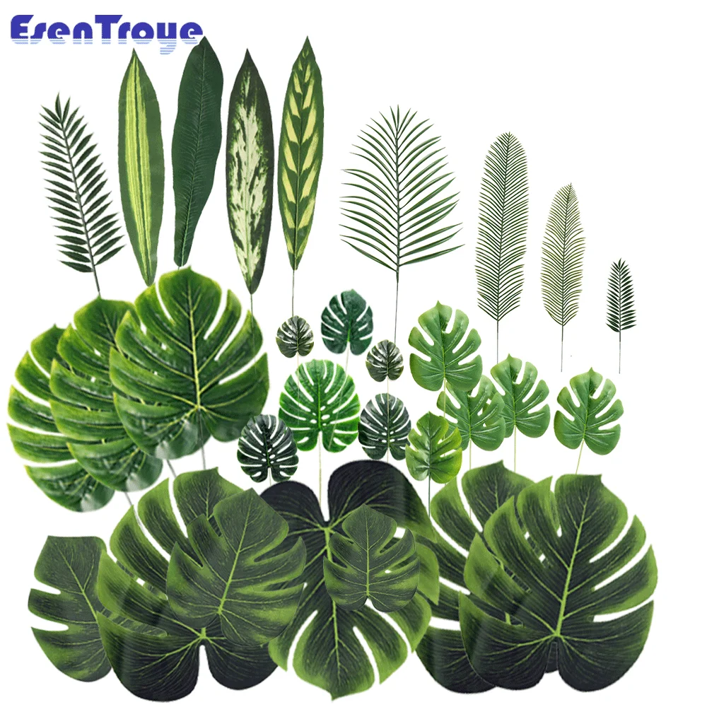 Künstlichen Grün Tropical Palm Blätter Brasilien Blatt Dschungel Safari Geburtstag Party Dekoration Hochzeit Home Decor Tabelle Gefälschte Pflanzen – Detail 1