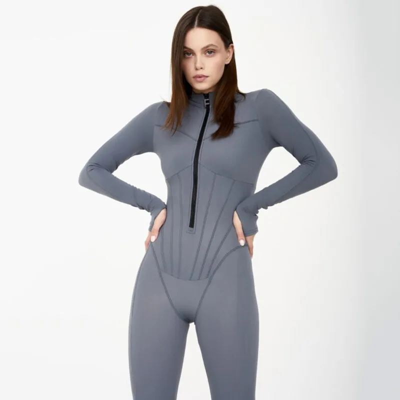 

Women's Sexy TighT Fitting Zippered Jumpsuit Style Autumn New Long Sleeved Round Neck Leggings