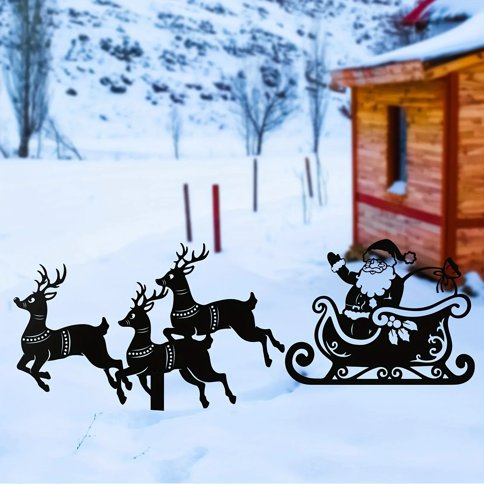 

2pcs Outdoor Christmas Decor Metal Stake, Outdoor Christmas Decorations Set, Reindeer & Christmas Sleigh Silhouette Yard Decor