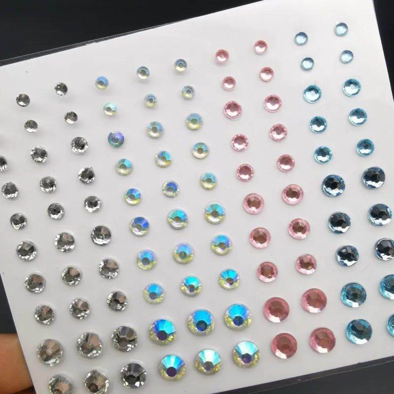 Stick on Rhinestones Plastic Face Gems Body Jewels Cards for DIY Craft & Parties - 8mm Assorted Stars 250pcs - Acrylic - 8mm