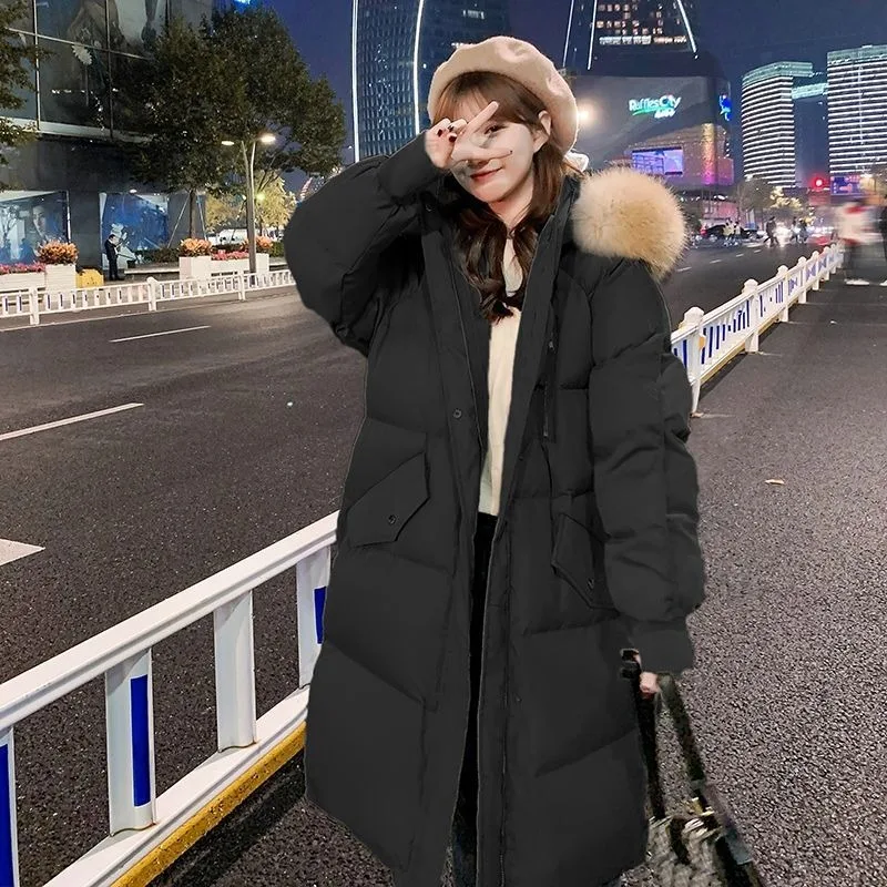 2023 New Women Down Cotton Coat Winter Jacket Female Mid Length Version Parkas Loose Large Size Outwear Waem Fur Collar Overcoat