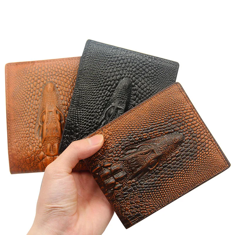 Men Short RFID Blocking Pocket Purse Crocodile Leather Multi Card