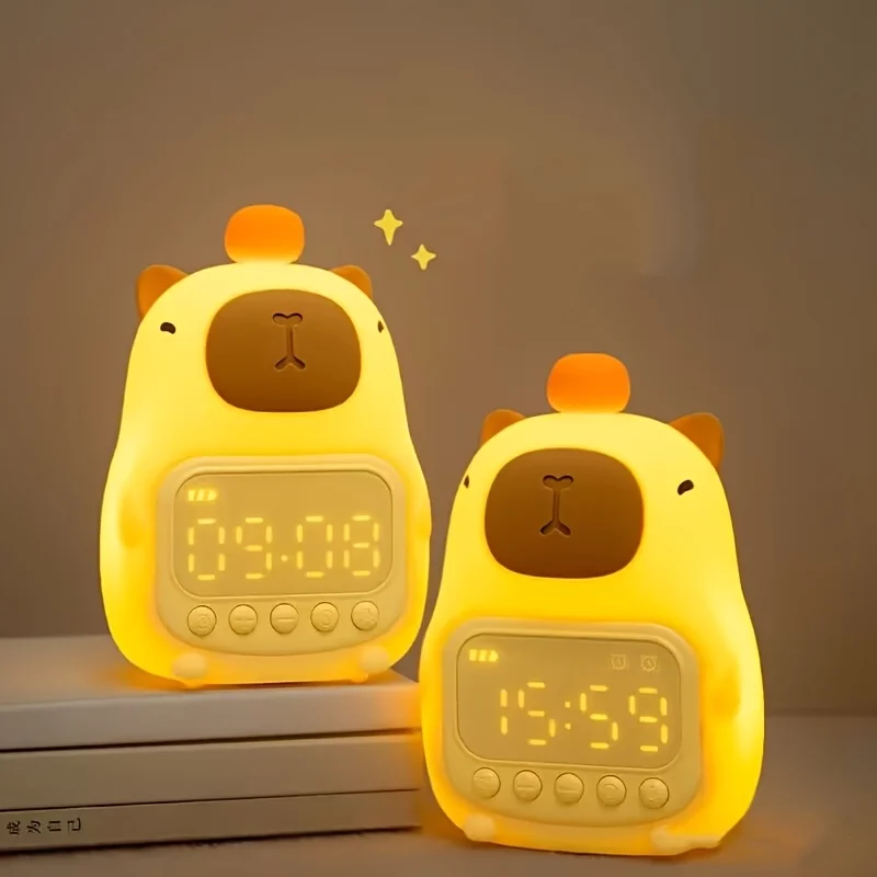 Capibala alarm clock night light digital display vibration wake-up battery-powered charging is suitable for home and hotel use