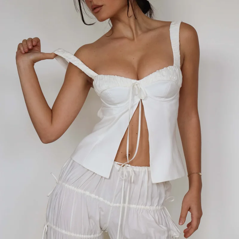 

Women Sexy Sling Tank Tops Summer Breathable Corset Coquette Crop Tops Fashion Y2K E-Girl Streetwear Woman Clothing 2023 New In