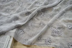 Elegant Green and Beige Floral Embroidery Chiffon Tulle Fabric for Dresses and Costume Design (Grey)