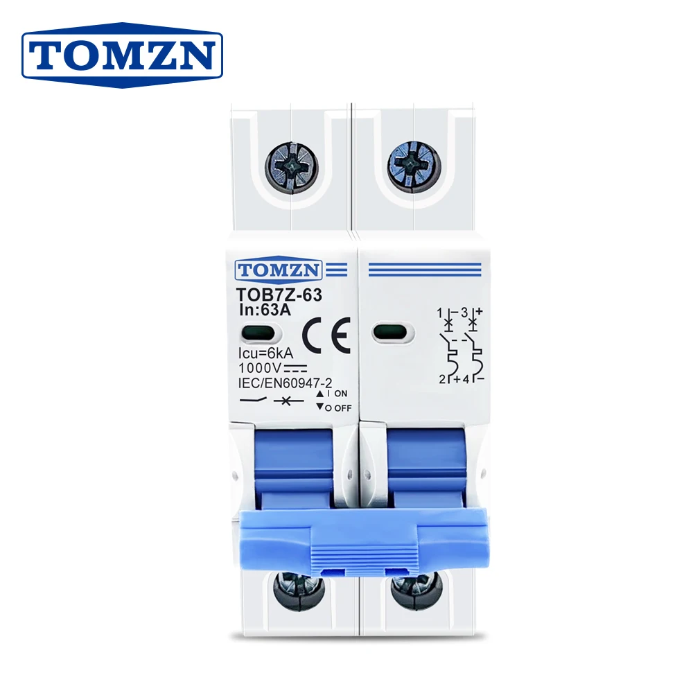 TOMZN 태양광 미니 회로 차단기, PV 시스템용 TOB7Z-63 2P DC 1000V, 3A, 6A, 10A, 16A, 20A, 25A, 32A, 40A, 50A, 63A DC MCB Best Top5 TOMZN 태양광 미니 회로 차단기, PV 시스템용 TOB7Z-63 2P DC 1000V, 3A, 6A, 10A, 16A, 20A, 25A, 32A, 40A, 50A, 63A DC MCB Best Top5