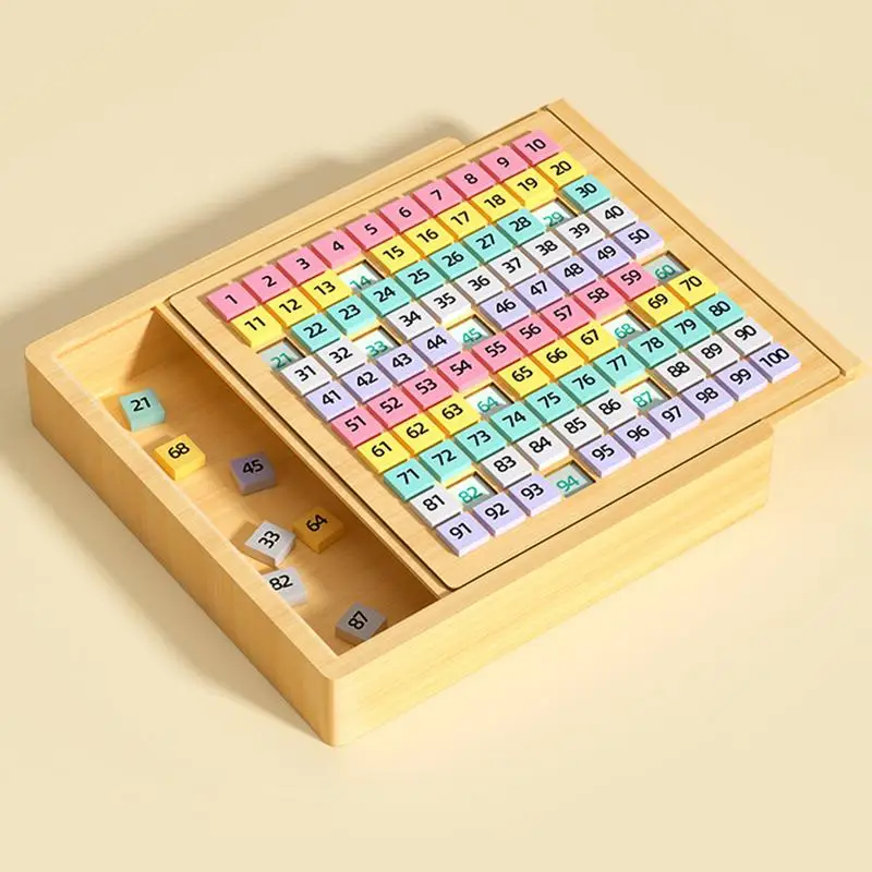 Wooden Sudoku Puzzles Board Game with Drawer 1-100 Hundred Board Consecutive Numbers Learning Toy Math Brain Teaser Toys
