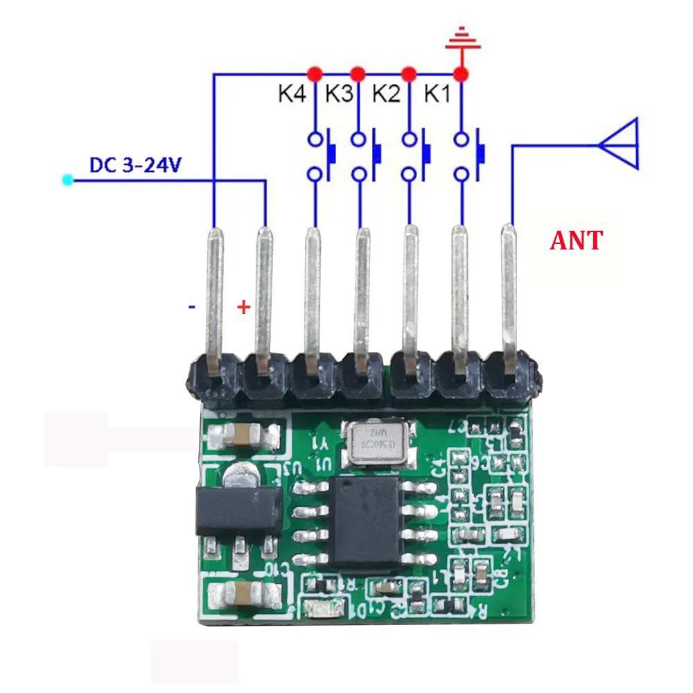 

433MHz Wireless Transmitting Module TX118SA-4 Remote Control EV1527 Coding Module Supporting RX-480E