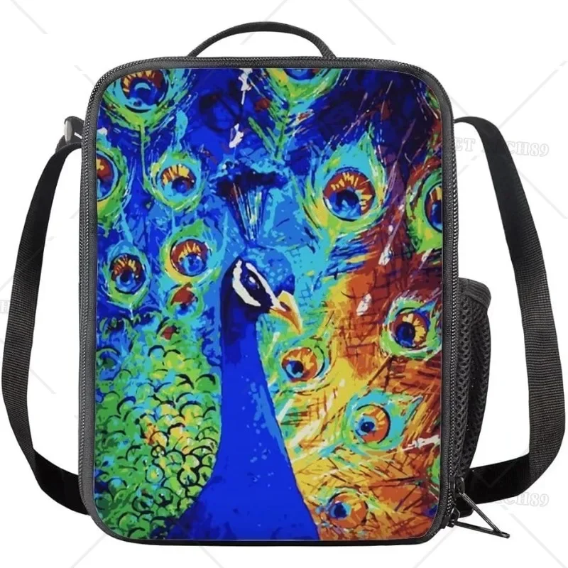 

Animal Peacock Reusable Funny Lunch Bag for Women Girls Insulated Lunch Box with Adjustable Shoulder Strap for Beach School