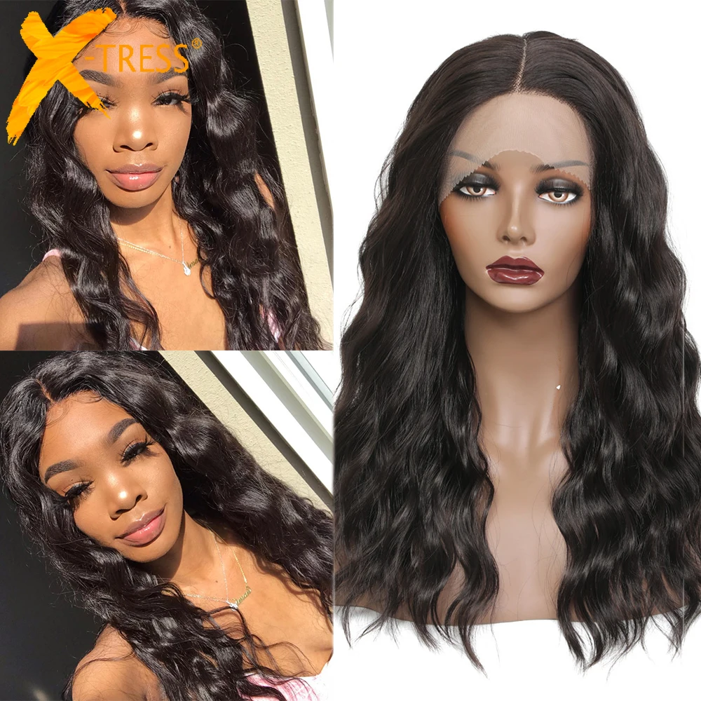 Synthetic Lace Front Hair Wigs Black Colored X-TRESS Long Length 20/26inch Soft Natural Wave Trendy Lace Wig For Black Women
