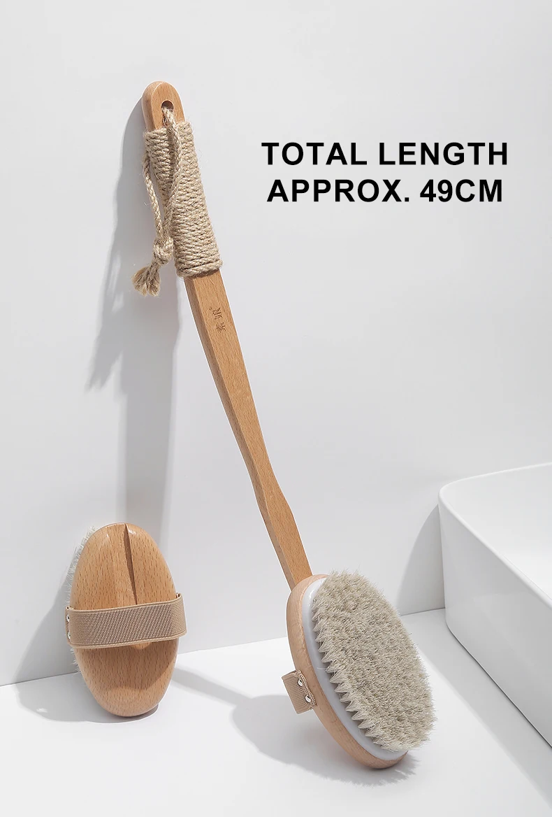 Description Picture 5 of itemLong Handle Bath Brush Horsehair Hog Bristle Scrub Skin Massage Shower Scrubber Body Cleaning Brush Bathroom Accessories