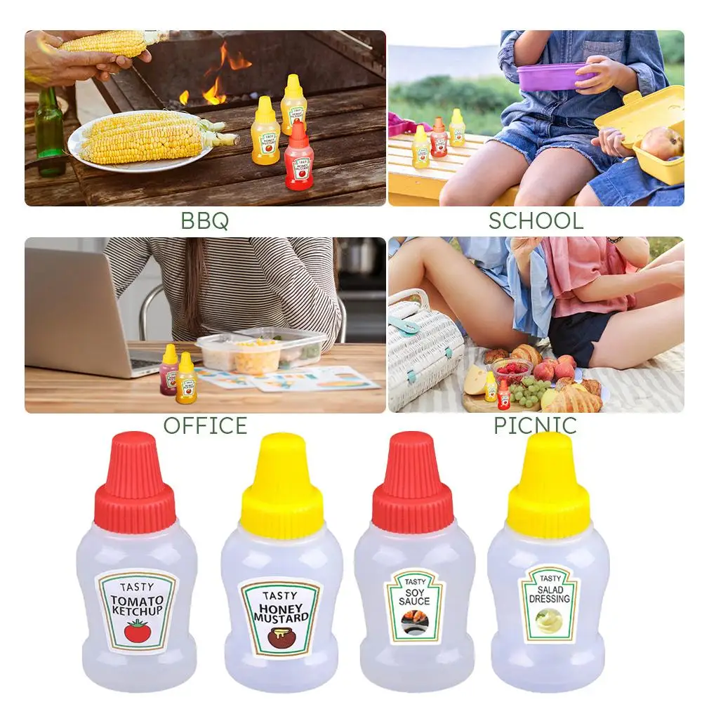 4Pcs Mini Ketchup Bottle for Bento Box Accessories 25ml Condiment Squeeze Bottles Empty Plastic Salad Tomato Sauce Container